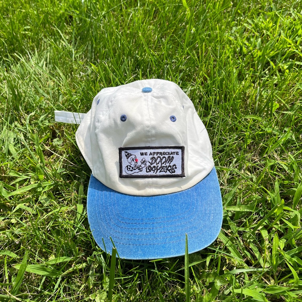 White and Blue Cap with Patch